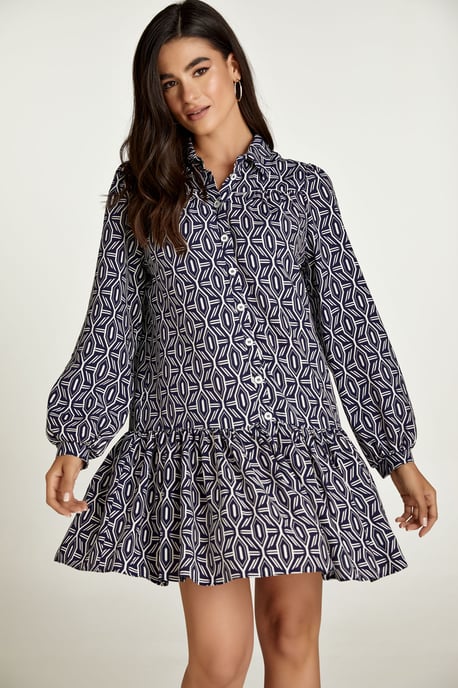 Vestido estampado con botones en azul marino y blanco - Image 6
