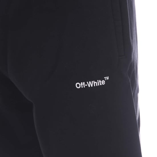 Men's Off White Diagonal Helvetica Sweat Shorts in Black-White - Image 3