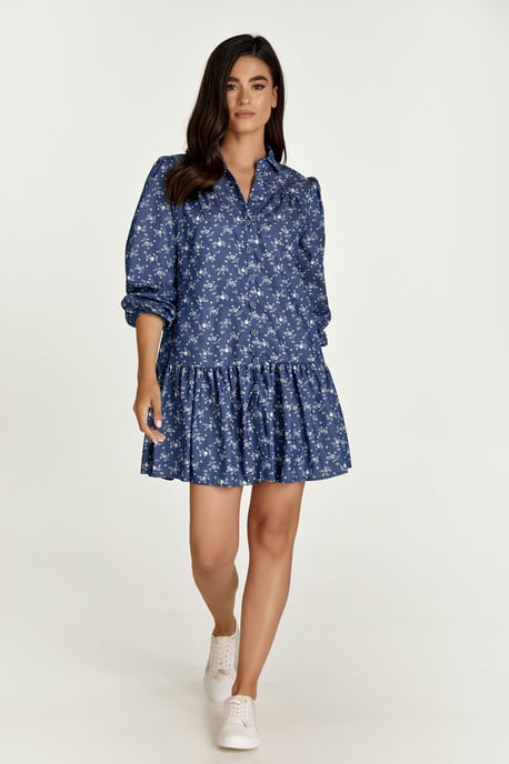 Vestido Floral Índigo con Botones - Image 1