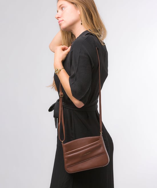 'Helena' Dark Tan Nappa Leather Cross Body Bag