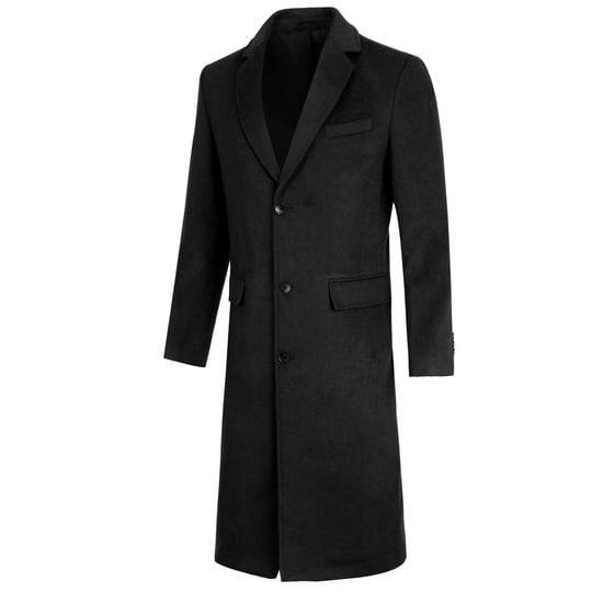 Men's Knee-Length Winter Wool Coat Slim Fit Turn-Down Collar Business Coats Black - Image 2