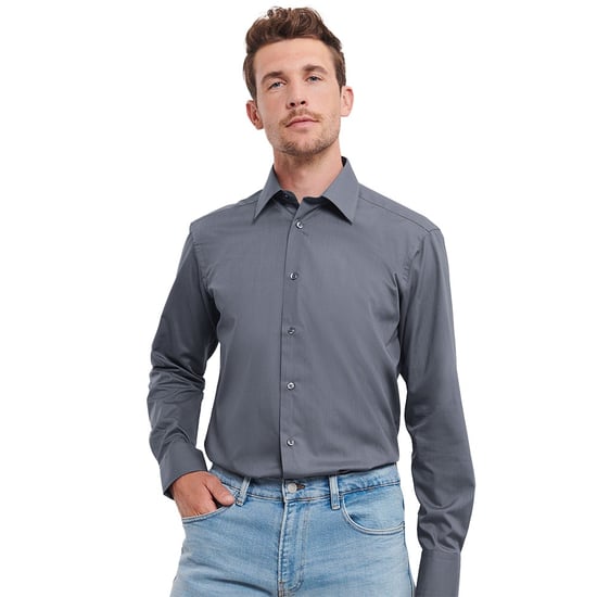 Russell Collection Mens Polycotton Easy-Care Long-Sleeved Formal Shirt (Convoy Grey) - Image 2
