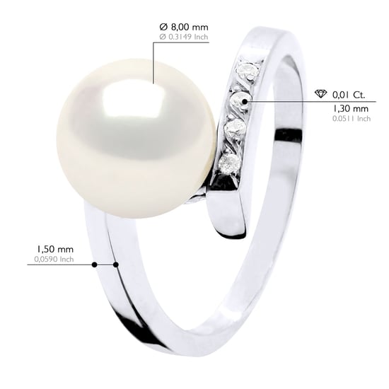 Ring Jewelry Diamond 0,04 Cts - Quality Hsi White Gold - Real Cultured Freshwater Pearl Round 8-9 mm - Image 2