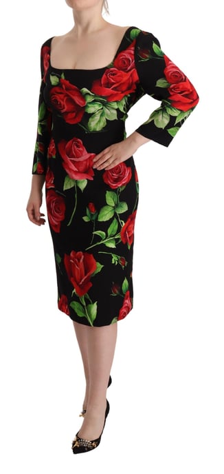 Vestido de Seda Elástica Negro con Rosas Rojas de Dolce & Gabbana para Mujer - Image 2
