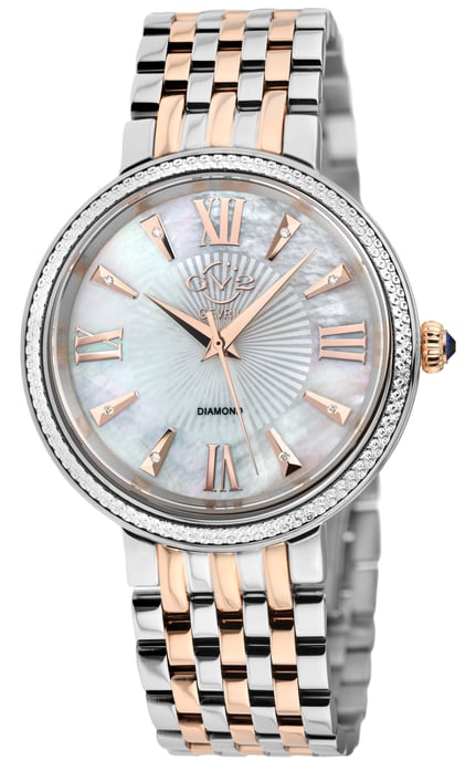 GV2 Genoa 12535 Reloj de acero inoxidable de dos tonos con diamantes de nácar y cuarzo suizo para mujer - Image 1