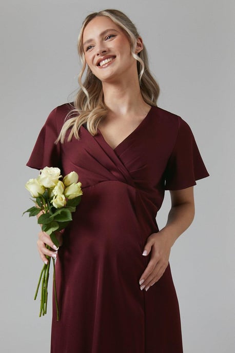 Maternity Wrap Top Satin Bridesmaids Maxi Dress