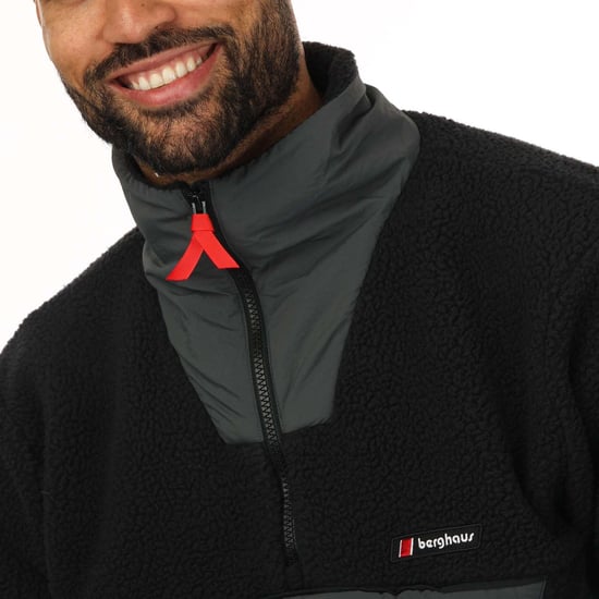 Men's Berghaus Oversized Fleece Half Zip Smock in Black Grey - Image 6
