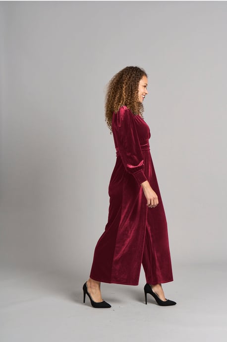 Ava Velvet Jumpsuit - Berry