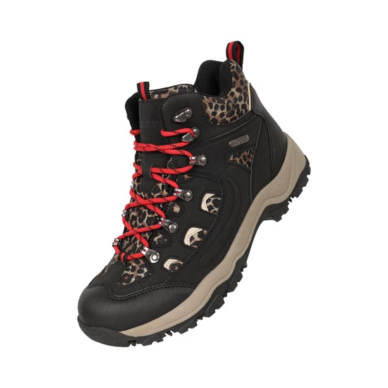 Mountain Warehouse Womens/Ladies Adventurer Leopard Print Faux Suede Waterproof Walking Boots (Black) - Image 1
