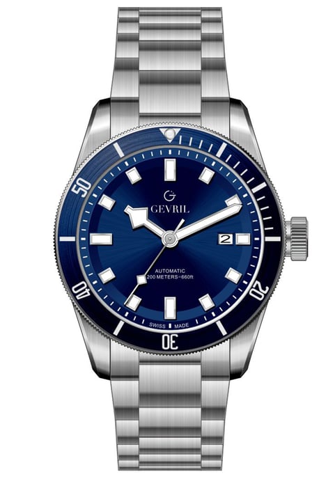 Gevril Men's Yorkville Swiss Automatic Sellita SW200 Blue Dial Stainless Steel Watch