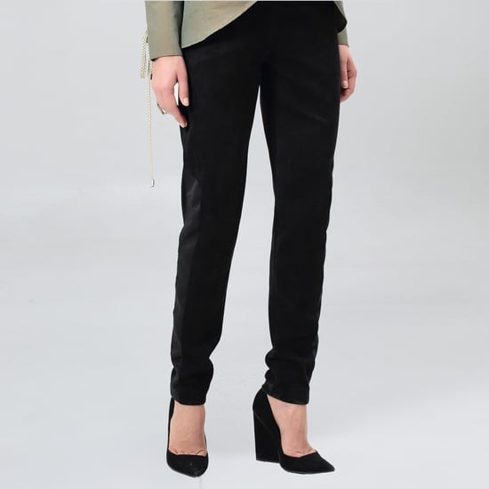 Straight suede and satin pants - Image 5