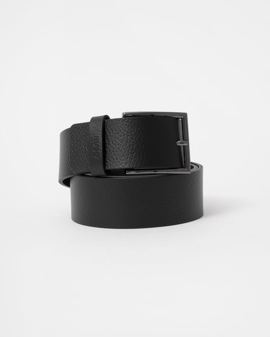 HUGO Giaspo Mens Grained-Leather Belt With Logo-Stamped Keeper