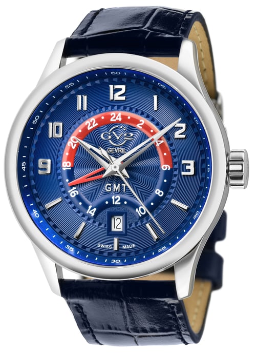GV2 Giromondo 42302 Reloj de cuarzo suizo con fecha y cuero azul para hombre - Image 1