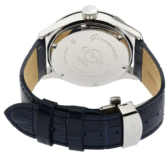 GV2 Giromondo 42302 Reloj de cuarzo suizo con fecha y cuero azul para hombre - Image 3