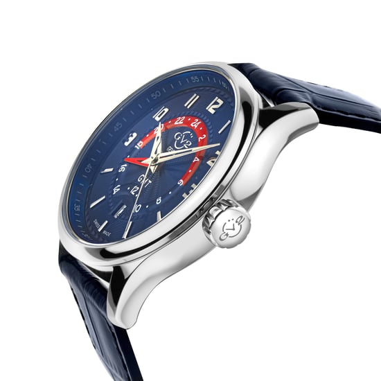 GV2 Giromondo 42302 Reloj de cuarzo suizo con fecha y cuero azul para hombre - Image 2