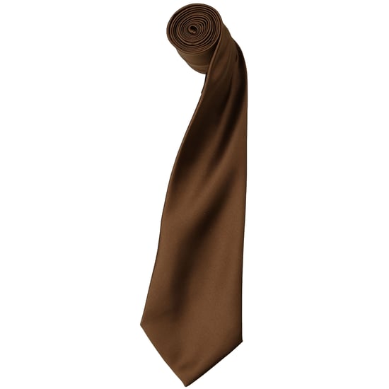 Premier Mens Plain Satin Tie (Narrow Blade) (Pack of 2) (Brown) - Image 1