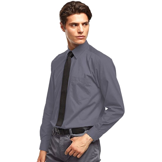 Premier Mens Premier Poplin Long-Sleeved Formal Shirt (Dark Grey) - Image 2