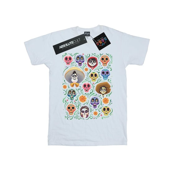Disney Girls Coco Heads Pattern Cotton T-Shirt (White)