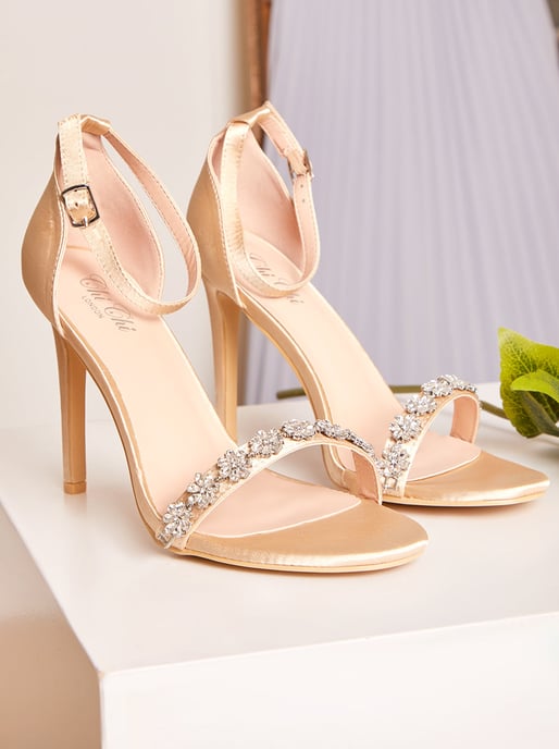 High Heel Diamante Strap Sandal in Champagne