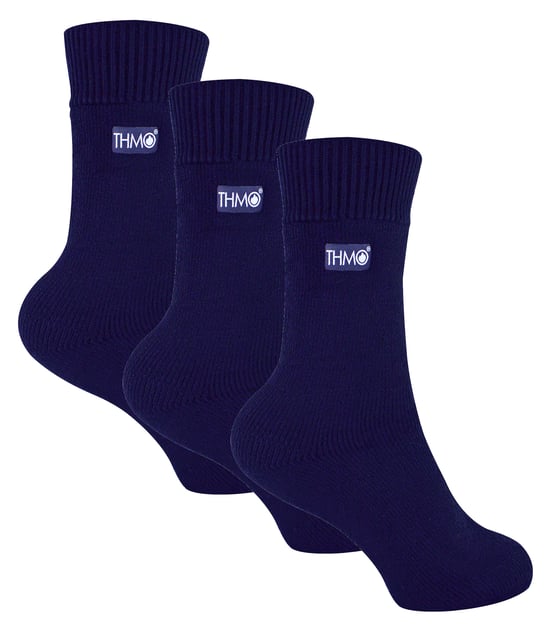 3 Pares Multipack Niños Calcetines Térmicos | THMO | Ribbed Soft Top Fleece Fluffy Inner Warm Socks for Boys & Girls - Azul Marino - Image 1
