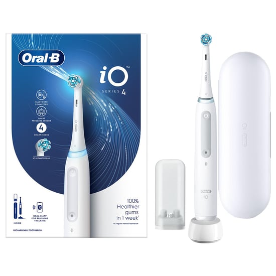 Oral-B iO4 Electric Toothbrush with Toothbrush Head & Travel Case, White - Image 1