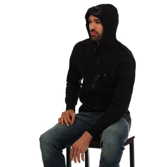 Men's C.P. Company Diagonal Raised Fleece Goggle Hoodie in Black