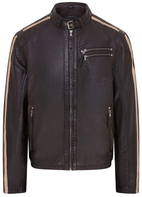 Mens Striped Cafe Racer Biker Leather Jacket - Alta