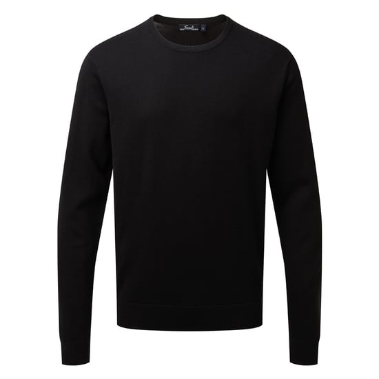 Premier Adults Unisex Cotton Rich Crew Neck Sweater (Black) - Image 1