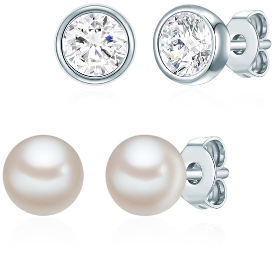 Set of 2 stud earring sterling silver freshwater cultured pearl white embellished with swarovski cry Rafaela Donata - Image 1