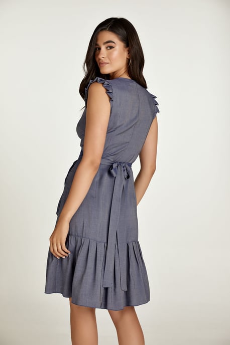 Vestido cruzado estilo mezclilla azul - Image 5
