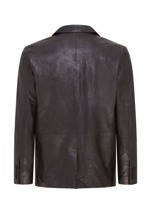 Mens Black Slim Leather Italian Blazer Jacket-Somero
