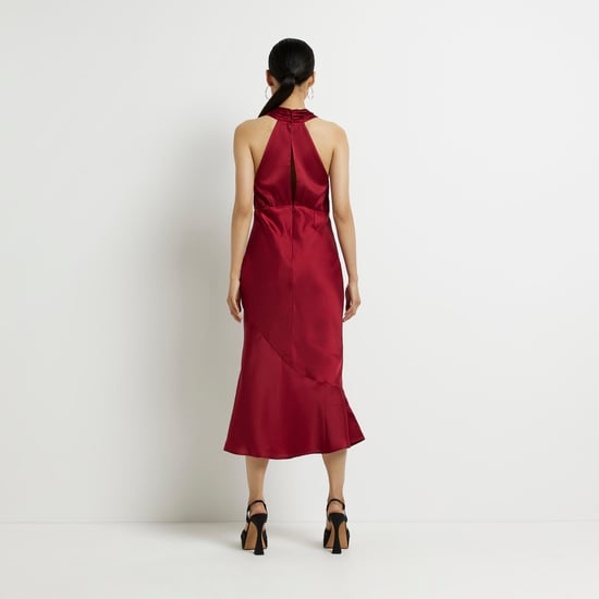 River Island Womens Midi Dress Red Satin Halter Neck