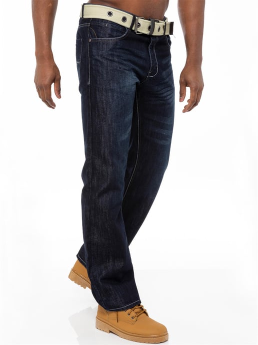 Enzo | Jeans de mezclilla de corte regular para hombre con cinturón - Azul oscuro - Image 2