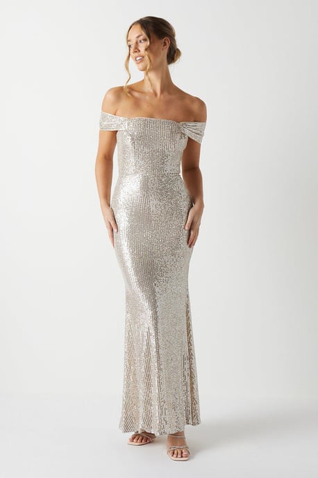 Sequin Bardot Bridesmaids Maxi Dress - Image 2