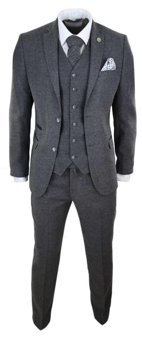 Traje retro vintage de tweed de lana gris de 3 piezas para hombre - Image 2