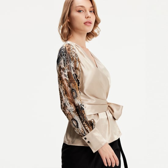 Cross heart top with floral print sleeves - Image 3