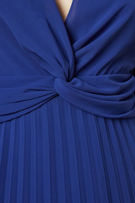 Twist Front Pleated Skirt Midi Dress