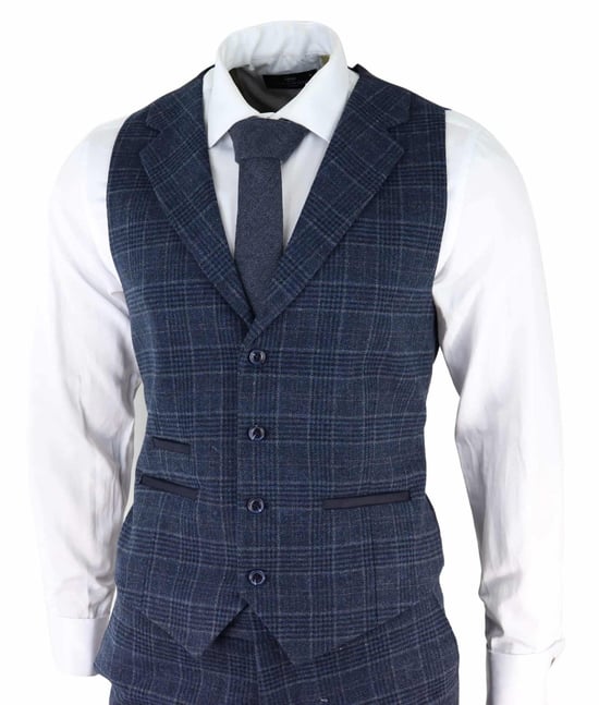 Traje de tweed de tres piezas a cuadros azules para hombre, Peaky Blinders, estilo Gatsby de los años 20, corte entallado - Image 4