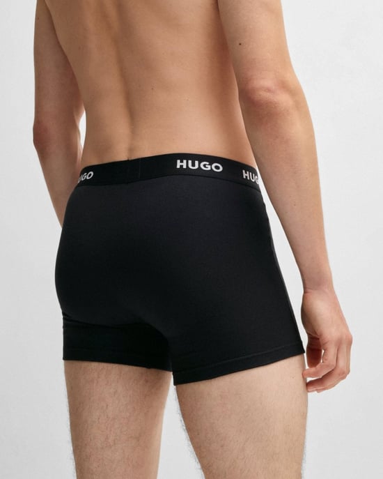 HUGO Mens Three-Pack of Stretch-Cotton Boxer Briefs with Logo Waistbands NOS