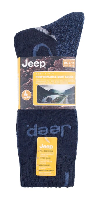 JEEP - 4 Pairs Mens Anti Blister Thick Cushioned Luxury Boot Socks - Image 2