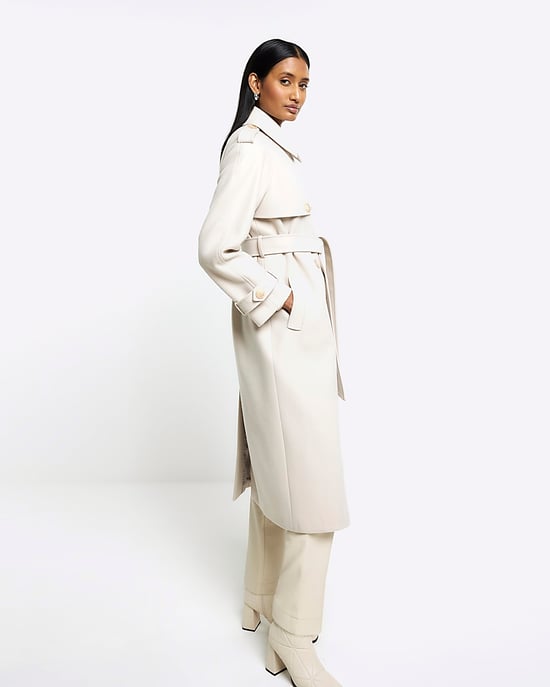 River Island Womens Trench Coat Cream Belted Longline