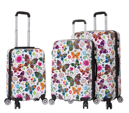 Hard Shell 4 Wheel Butterfly Print Luggage Bag Suitcase Set fo 3