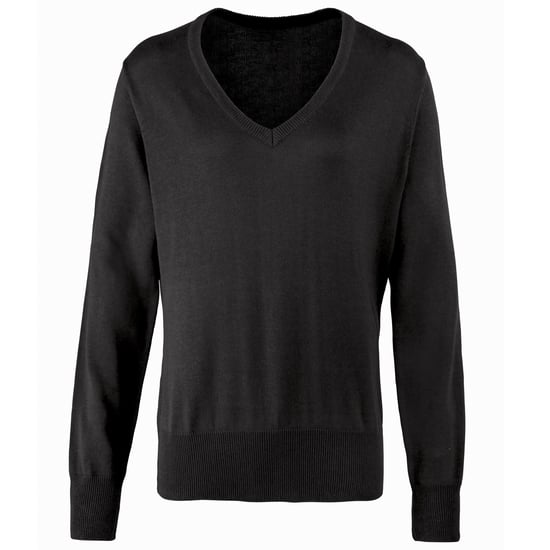 Premier Womens/Ladies V-Neck Knitted Sweater / Top (Black) - Image 1