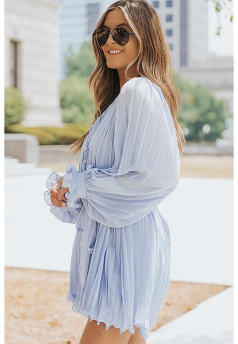Mono con volante plisado y lazo en la cintura para mujer de en azul cielo. - Image 4