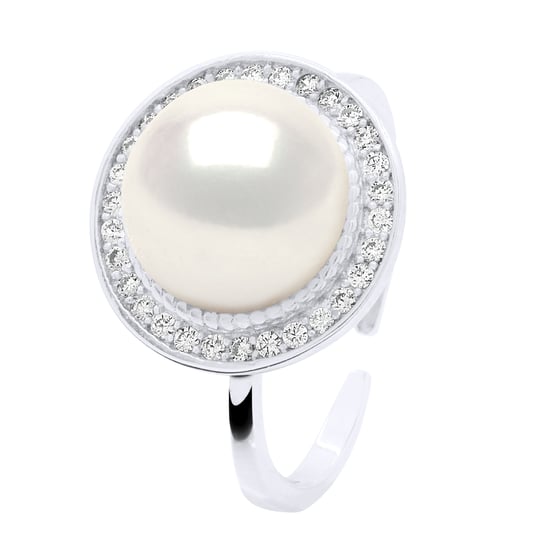 Ring adjustable Surroundings in Cubic Zirconia - Real Cultured Freshwater Pearl Button 10-11 mm - Image 1