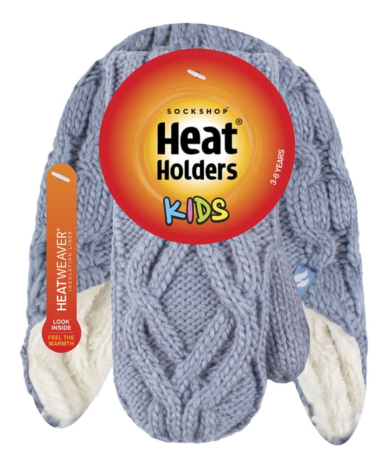 Heat Holders - Conjunto de sombrero y guantes de lana cableada suave y acogedora para niñas - Azul polvo - Image 2