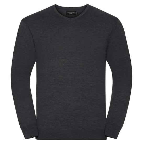 Russell Collection Mens V-Neck Knitted Pullover Sweatshirt (Charcoal Marl) - Image 1
