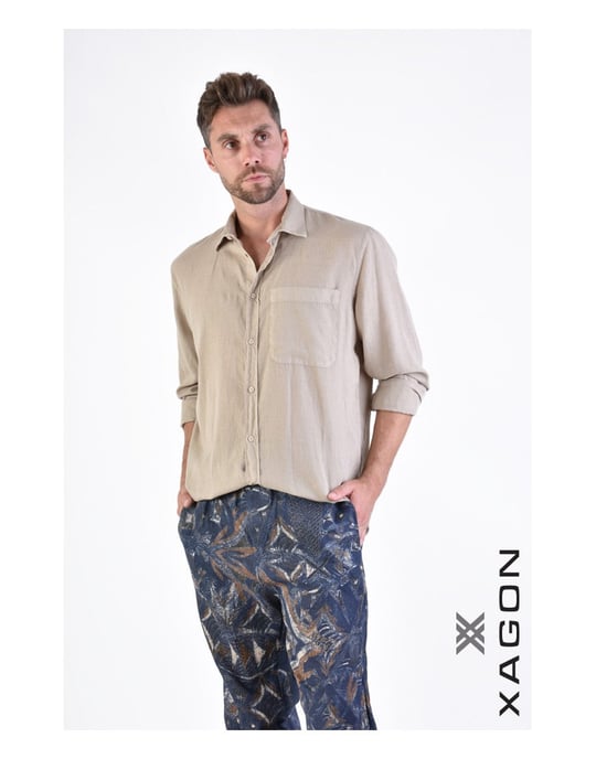 Xagon Camisa Manica del hombre beige - Image 2