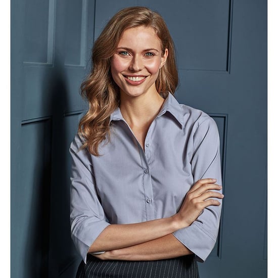 Premier Womens/Ladies Poplin 3/4 Sleeve Blouse (Silver) - Image 3