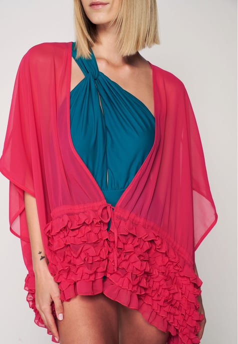 Frill Detailed Kimono - Fuschia - Image 2